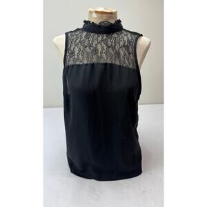 Black Whimsigoth Lace Mock Neck Blouse Sleeveless Zara Basic Edgy Goth Size XS